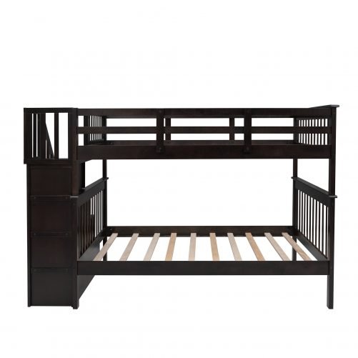 Stairway Full over Full Bunk Bed With Storage And Guard Rail