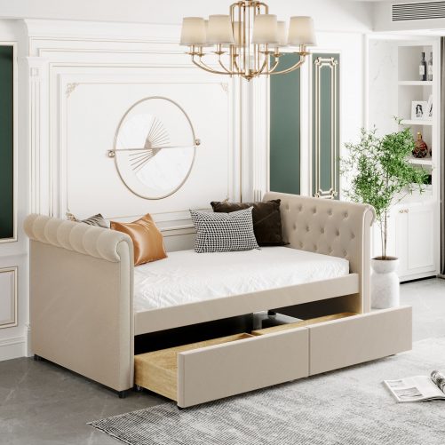 Twin Size Upholstered Daybed With Drawers