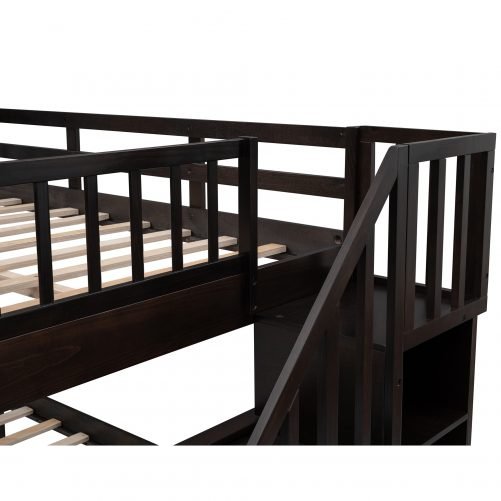 Stairway Full over Full Bunk Bed With Storage And Guard Rail