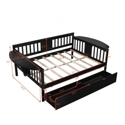 Full Size Daybed With Two Drawers, Wood Slat Support