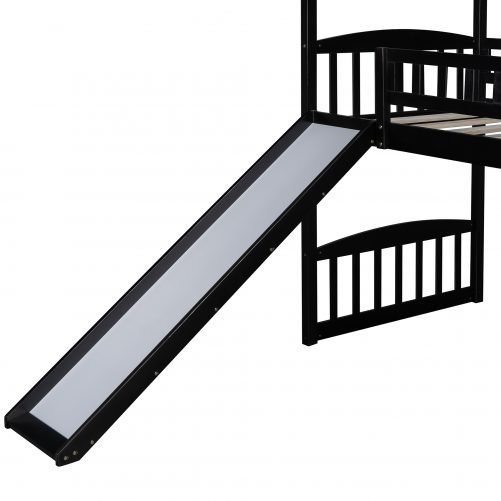 Twin House Shape Loft Bed With Slide