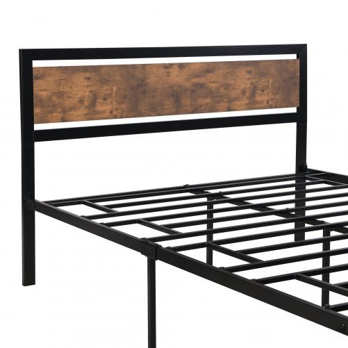Metal And Wood Platform Bed Frame With Headboard And Footboard ,Queen Size