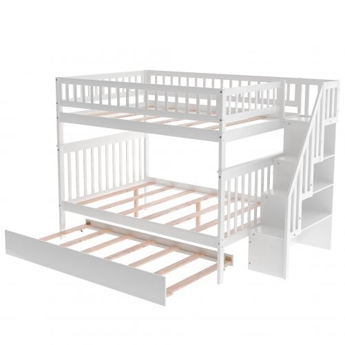 Full Over Full Bunk Bed With Trundle And Staircase