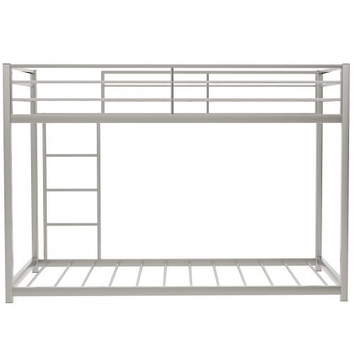 Twin Over Twin Metal Bunk Bed With Ladder And Full-Length Guardrail