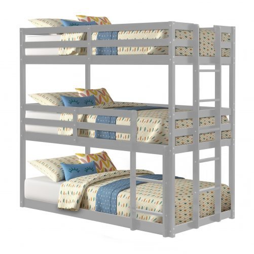 Wood Twin Over Twin Over Twin Triple Bunk Bed With Ladders