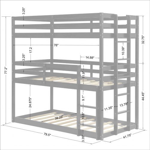 Wood Twin Over Twin Over Twin Triple Bunk Bed With Ladders
