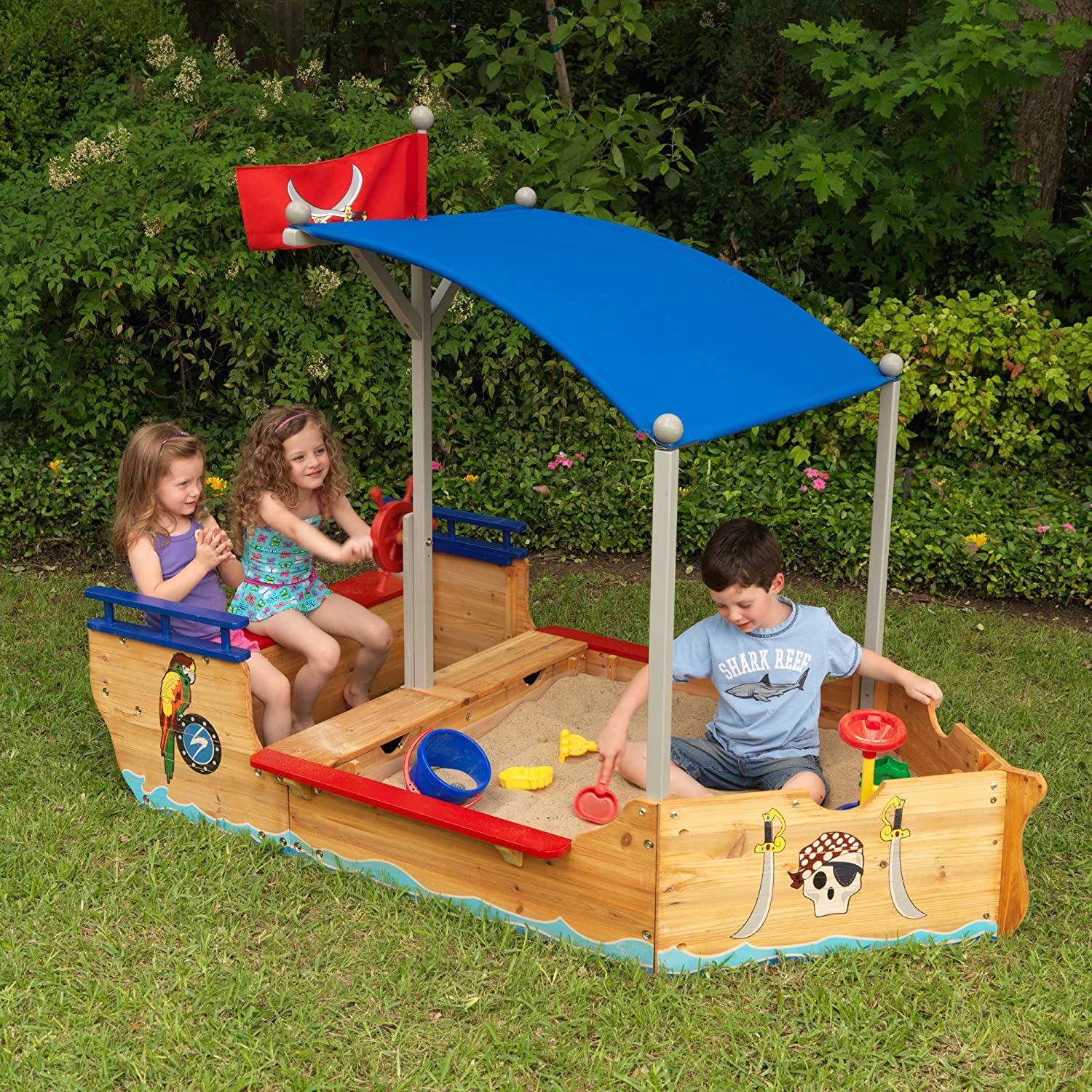 KidKraft Wooden Pirate Sandbox with Canopy Featured