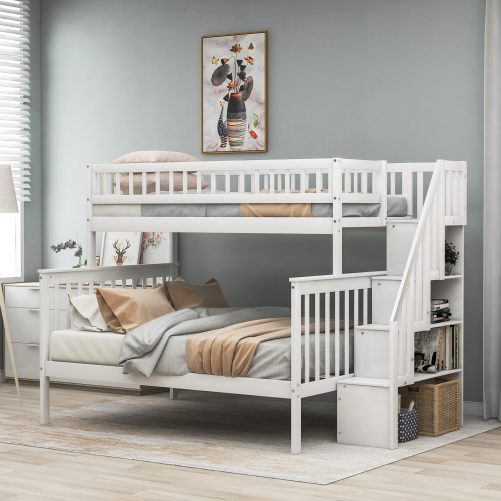 Twin Over Full Stairway Bunk Bed With Storage