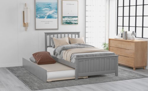 Wooden Twin Size Platform Bed With Trundle