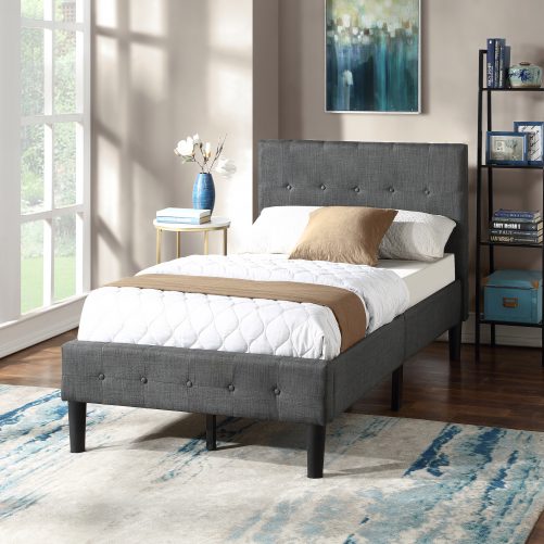 Upholstered Platform Bed With Wooden Slat, Twin