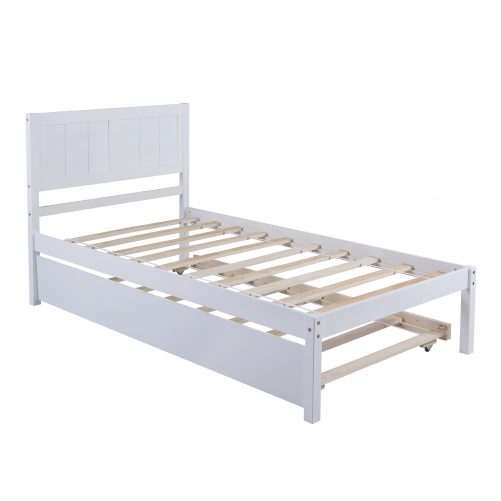 Twin Size Wood Platform Bed With Trundle
