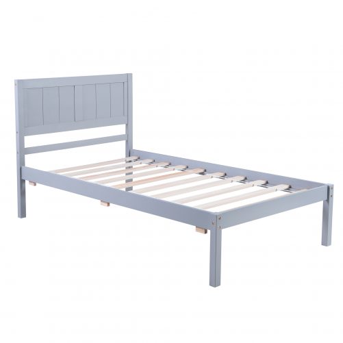 Twin Size Wood Platform Bed With Headboard