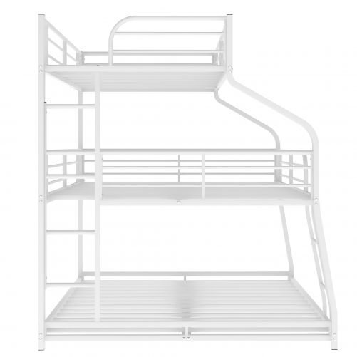 Twin XL/Full/Queen Triple Bunk Bed with Long and Short Ladder and Full-Length Guardrails