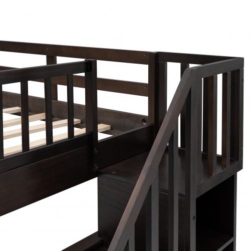 Stairway Full-over-Full Bunk Bed With Drawer, Storage And Guard Rail