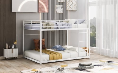 Full Over Full Metal Low Bunk Beds With Ladder