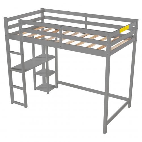 Twin Size Loft Bed With Built-in Desk And Shelves