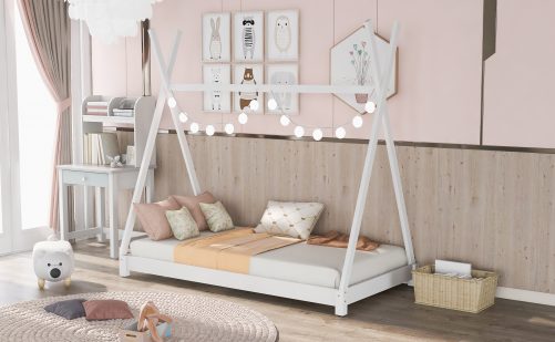 Twin Size House Platform Bed With Triangle Tructure