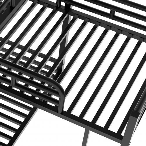 L-Shaped Metal Triple Twin Size Bunk Bed, Black
