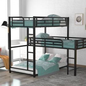 L-Shaped Metal Triple Twin Size Bunk Bed, Black