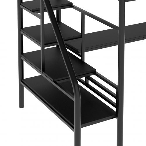 Twin Size Metal Loft Bed Frame with Desk, No Box Spring Needed