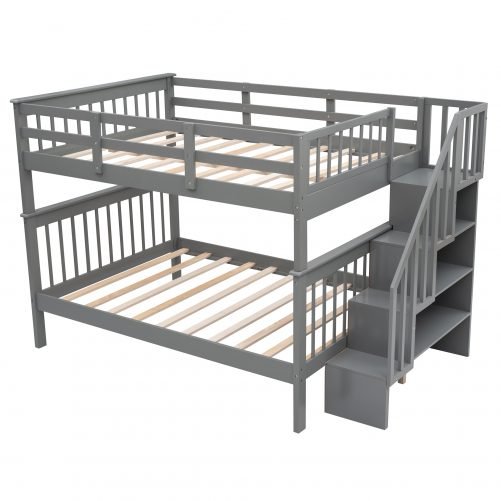Stairway Full-over-Full Bunk Bed With Storage And Guard Rail
