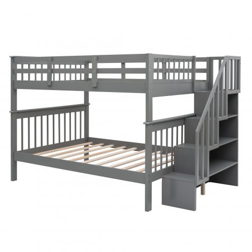 Stairway Full-over-Full Bunk Bed With Storage And Guard Rail