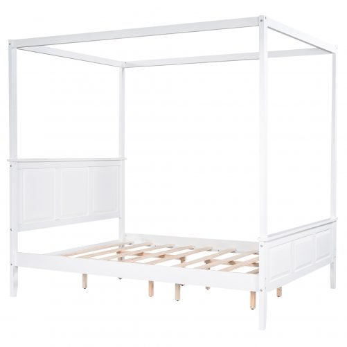 Queen Size Canopy Platform Bed With Headboard And Footboard