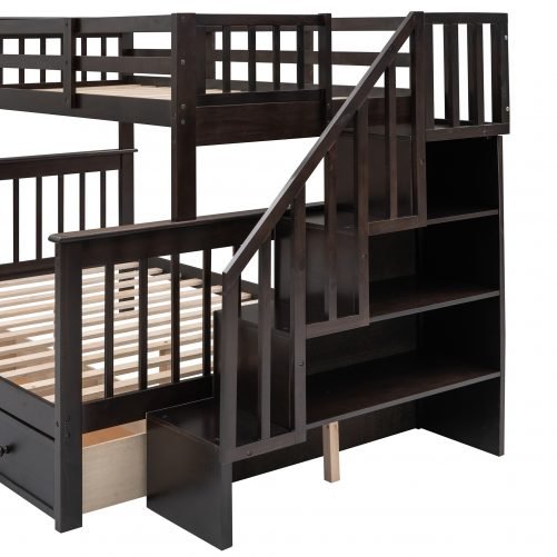 Stairway Twin-Over-Full Bunk Bed with Drawer, Storage and Guard Rail