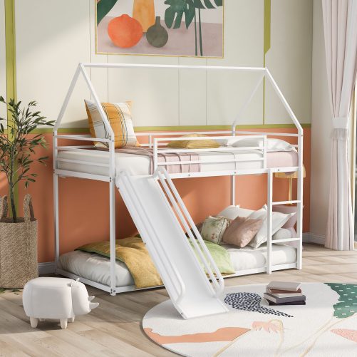 Twin Over Twin House Bunk Bed With Ladder And Slide