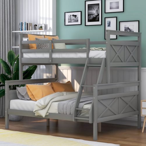 Twin over Full Bunk Bed with Ladder and Safety Guardrail