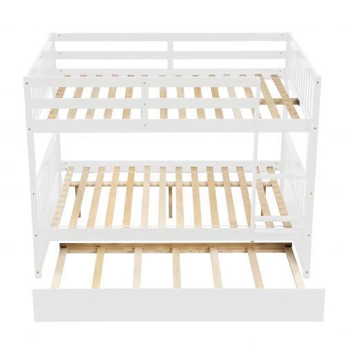 Full Over Full Bunk Bed with Trundle, Convertible to 2 Full Size Platform Bed