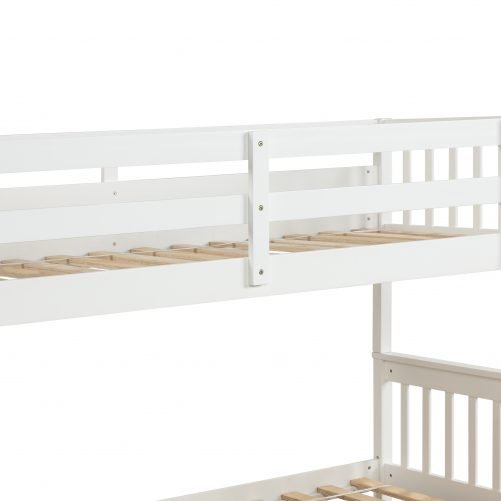Solid Pine Wood Twin Over Full Bunk Bed with Trundle, Safety Rail and Ladder