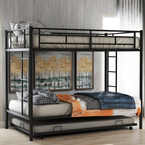 Metal Twin Over Twin Bunk Bed With Trundle