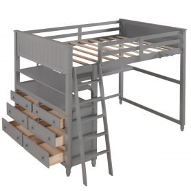 Full Size Loft Bed with Drawers, Desk, and Shelves