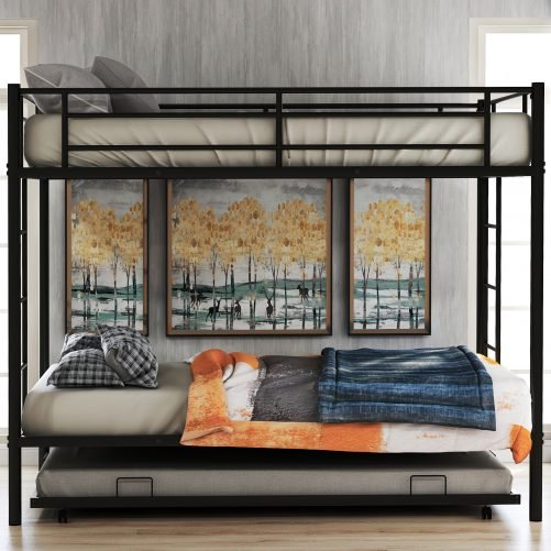 Metal Twin Over Twin Bunk Bed With Trundle
