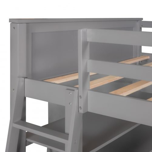 Full Size Loft Bed with Drawers, Desk, and Shelves