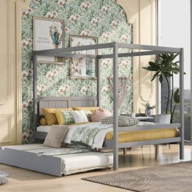 Full Size Canopy Platform Bed With Trundle