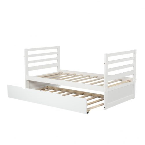 Twin Bunk Beds With Safety Rail And Movable Trundle Bed