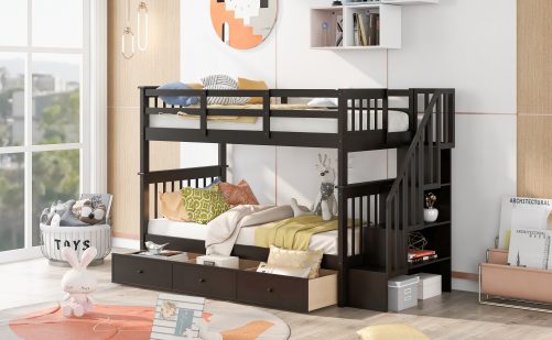 Stairway Twin-over-twin Bunk Bed With Three Drawers For Bedroom