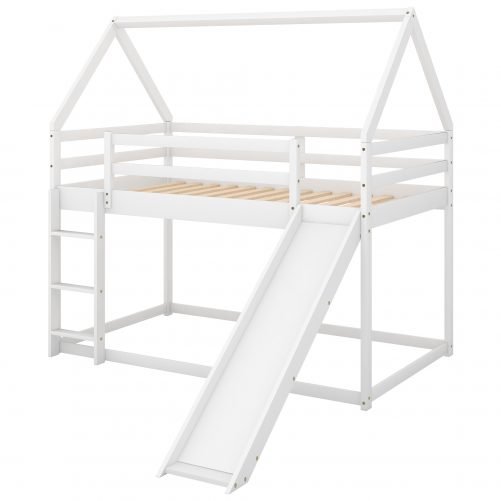 Twin Size Bunk House Beds With Slide And Ladder