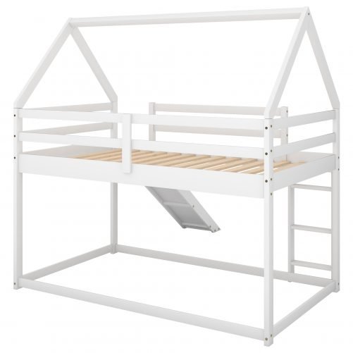 Twin Size Bunk House Beds With Slide And Ladder