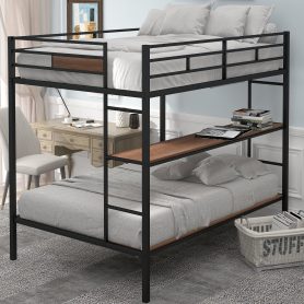 Metal Full Over Twin/ Full Bunk Bed With Shelves