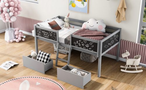 Twin Size Low Loft Bed with Two Drawers