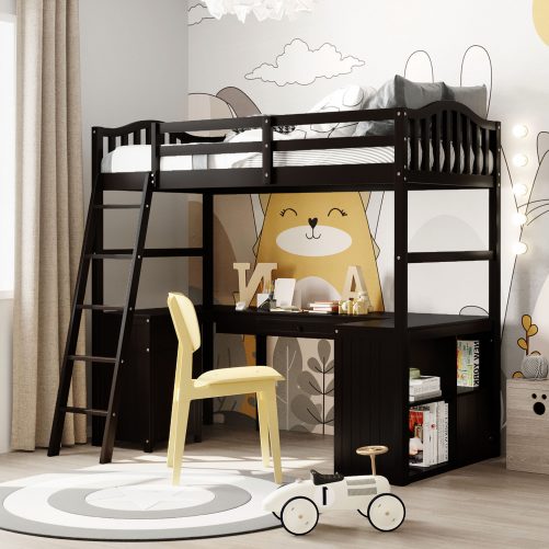 Twin Size Loft Bed With Drawers, Cabinet, Shelves And Desk