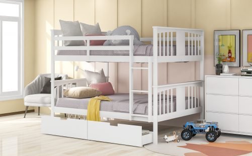 Full Over Full Bunk Bed With Drawer And Ladder