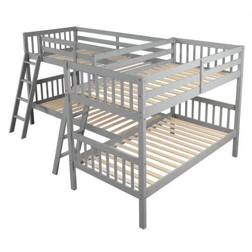 L-Shaped Bunk Bed With Ladder, Twin Over Twin