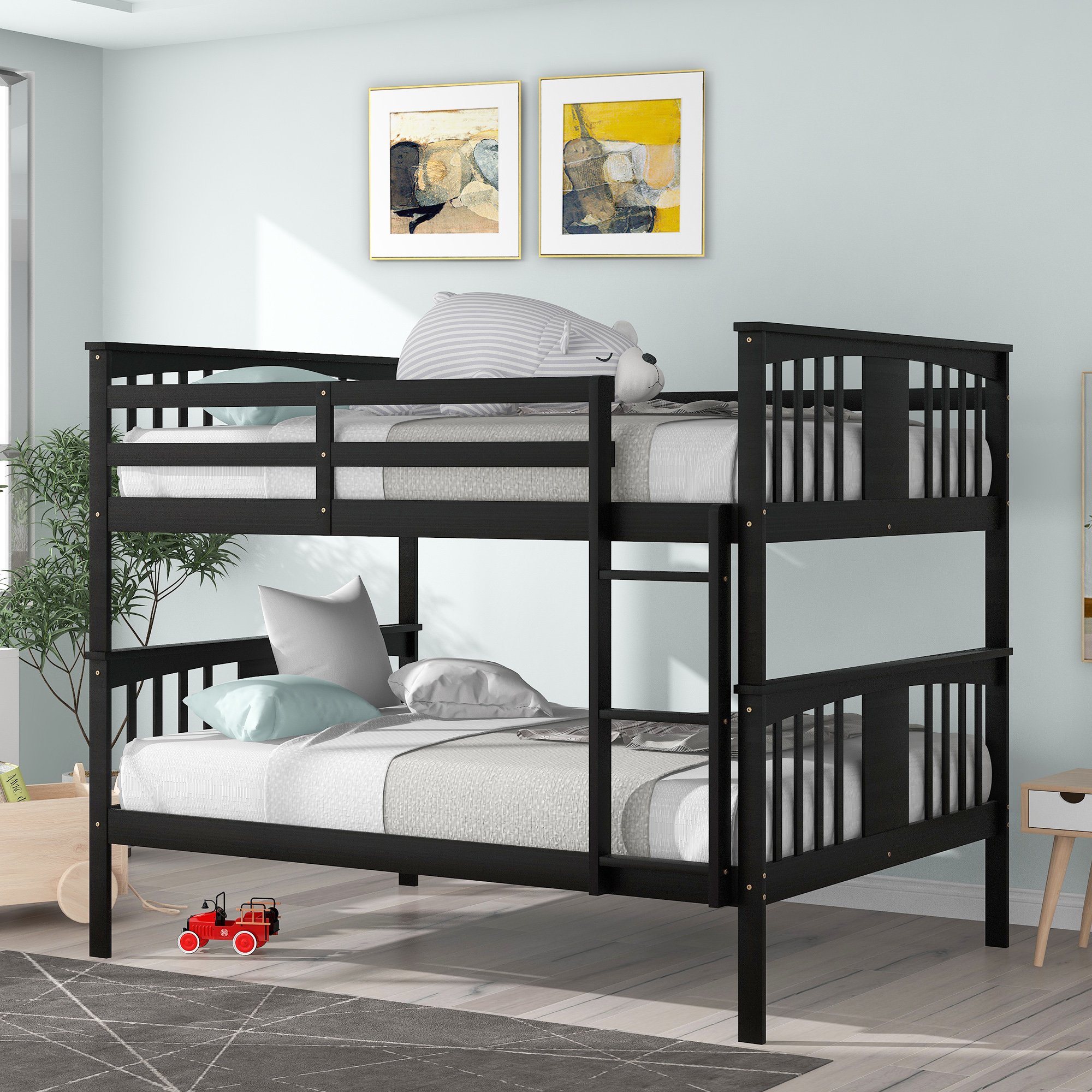 Full Over Full Bunk Bed With Ladder For Bedroom