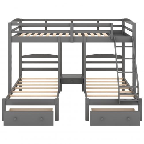 Full Over Twin & Twin Bunk Bed With Drawers, Gray
