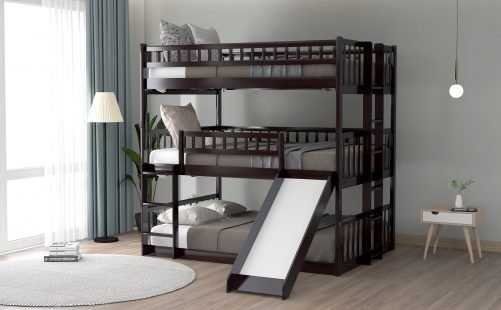 Full over Full over Full Triple Bunk Beds With Built-in Ladder And Slide