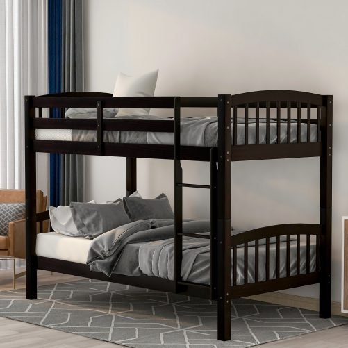 Wood Twin Over Twin Bunk Bed with Ladder